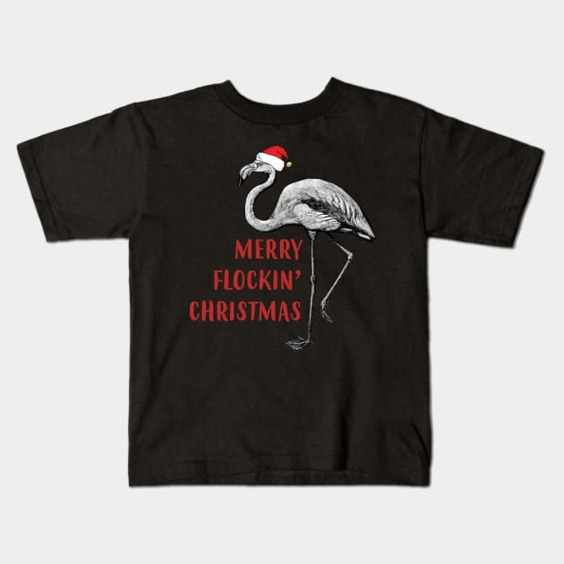 Merry Flockin' Christmas Gift For Flamingo Lover Kids T-Shirt by ROMANSAVINRST